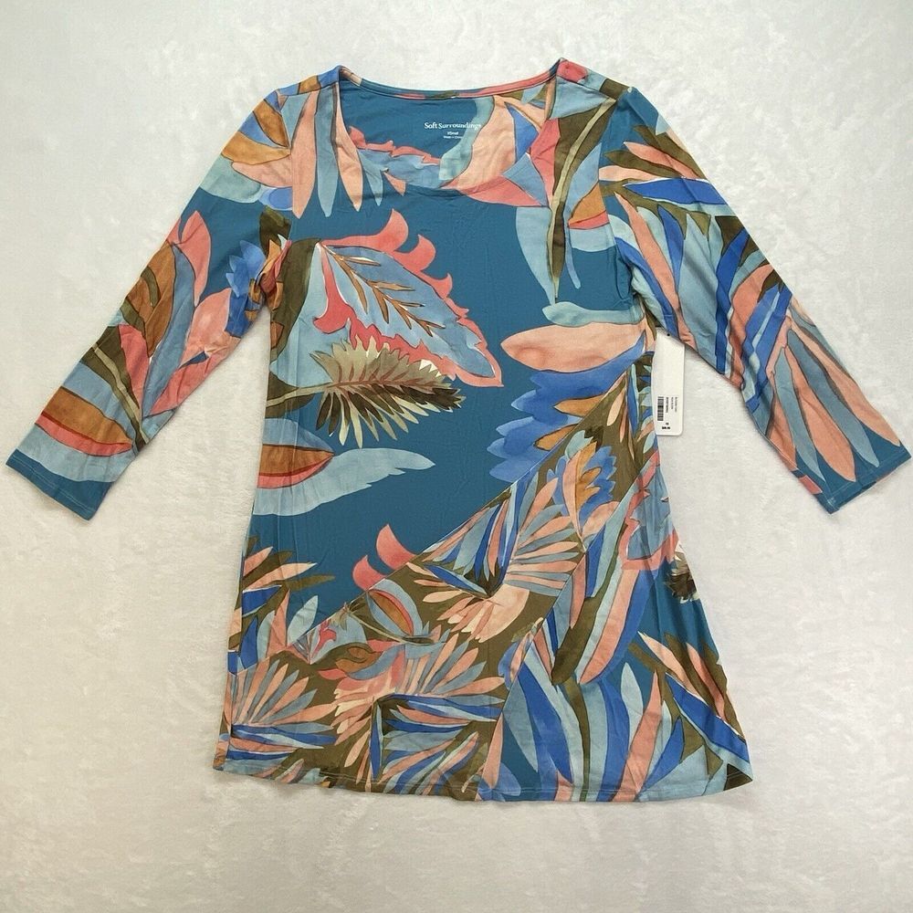 Soft Surroundings top Womens XS Blossom‎ Tunic Aqua Bloom art to wear boho